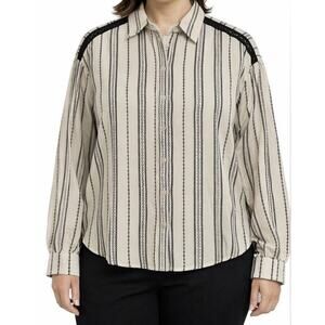 Nina Kaufman Top Womens M Long Sleeve Blouse Floral Embroidered Linen Vntg 1980s